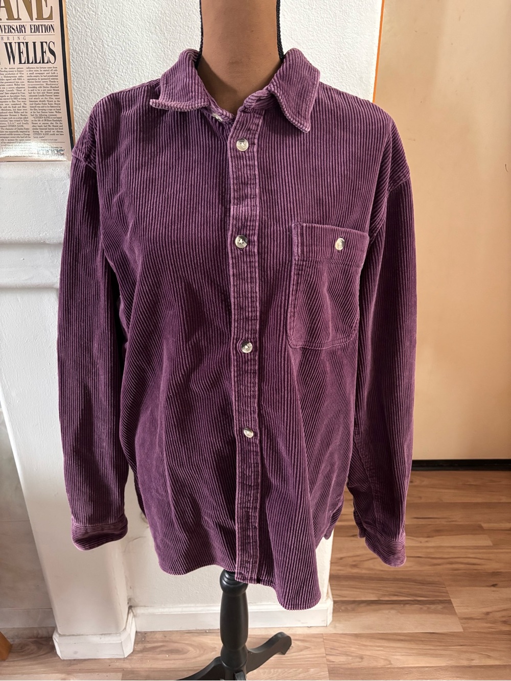 Urban Outfitters Corduroy Button-Up Shirt in Deep Plum SZ L Great Condition.